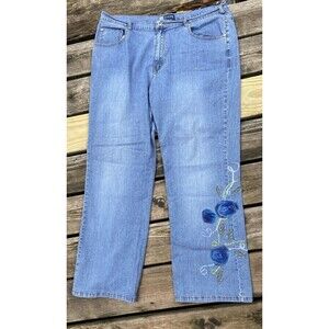 Avenue Blues Women's Size 18 Embroidered Jeans Organza Roses Vintage Bohemian